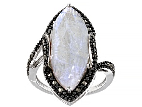 Multicolor Rainbow Moonstone Rhodium Over Sterling Silver Ring 6.19ctw