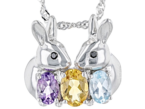 Sky Blue Topaz Rhodium Over Sterling Silver Bunny Pendant With Chain 1.49ctw