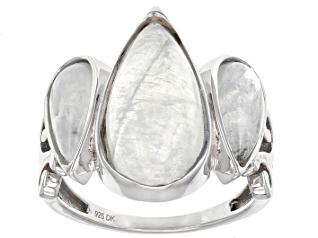 Picture of Pear Rainbow Moonstone Rhodium Over Sterling Silver Ring