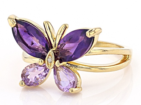 Purple Amethyst 18k Yellow Gold Over Sterling Silver Butterfly Ring 2.26ctw