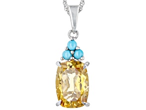 Yellow Citrine Rhodium Over Sterling Silver Pendant With Chain 5.20ct