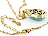 Blue Kingman Turquoise 18k Yellow Gold Over Sterling Silver Pendant With Chain 14x10mm