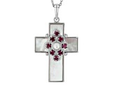 White Mother-Of-Pearl Rhodium Over Sterling Silver Cross Enhancer With Chain 0.61ctw