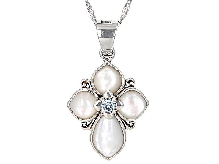 Mother-Of-Pearl Sterling Silver Pendant With Chain - CIH042