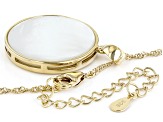 White Mother-Of-Pearl 18k Yellow Gold Over Silver Tree Of Life Pendant Chain 0.10ctw