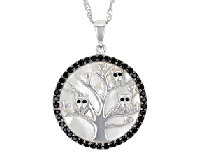 White Mother-Of-Pearl Rhodium Over Silver Tree Of Life Pendant Chain 0.75ctw