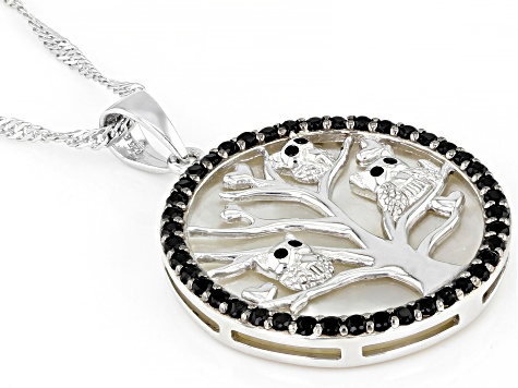 White Mother-Of-Pearl Rhodium Over Silver Tree Of Life Pendant Chain 0.75ctw