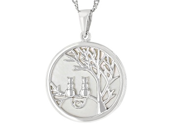 Picture of White Mother-Of-Pearl Rhodium Over Sterling Silver Tree Of Life Pendant With Chain