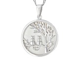 White Mother-Of-Pearl Rhodium Over Sterling Silver Tree Of Life Pendant With Chain