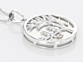 White Mother-Of-Pearl Rhodium Over Sterling Silver Tree Of Life Pendant With Chain