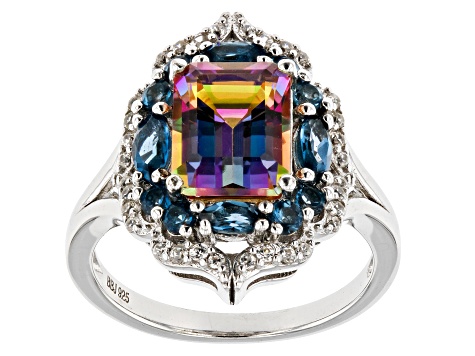 Multi Color Quartz Rhodium Over Silver Ring 2.94ctw