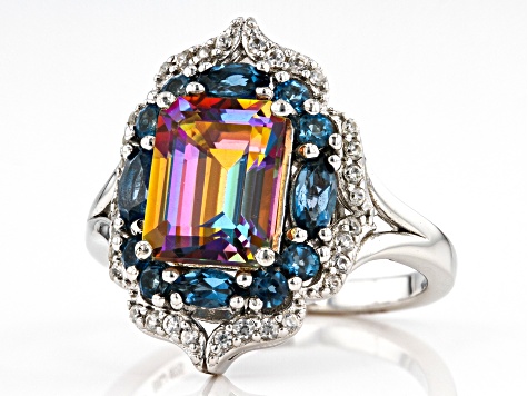 Multi Color Quartz Rhodium Over Silver Ring 2.94ctw