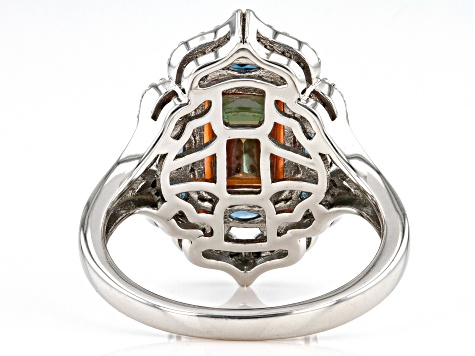 Multi Color Quartz Rhodium Over Silver Ring 2.94ctw