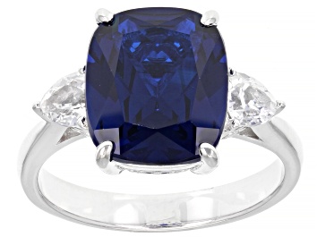 Picture of Blue Lab Created Spinel Rhodium Over Silver Ring 5.25ctw