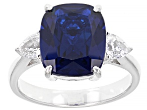 Blue Lab Created Spinel Rhodium Over Silver Ring 5.25ctw