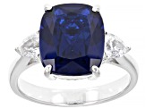 Blue Lab Created Spinel Rhodium Over Silver Ring 5.25ctw