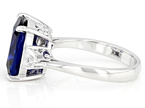 Blue Lab Created Spinel Rhodium Over Silver Ring 5.25ctw