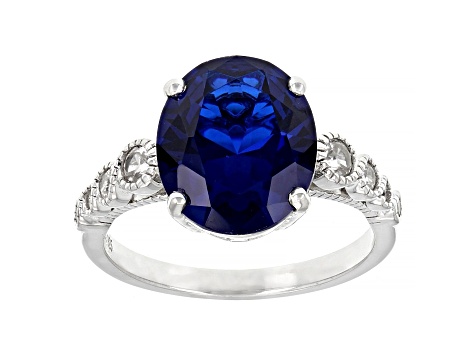 Blue Lab Created Spinel Rhodium Over Sterling Silver Ring Set 4.39ctw