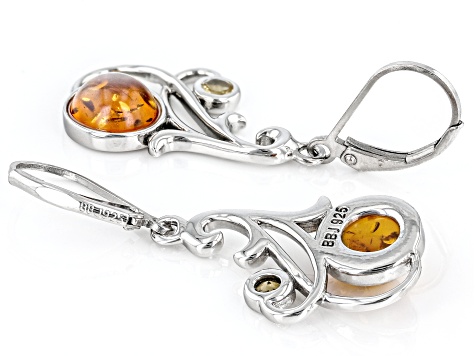 Orange Amber Rhodium Over Sterling Silver Dangle Earrings 0.17ctw