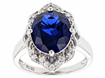 Picture of Blue Lab Created Spinel Rhodium Over Sterling Silver Ring 4.19ctw