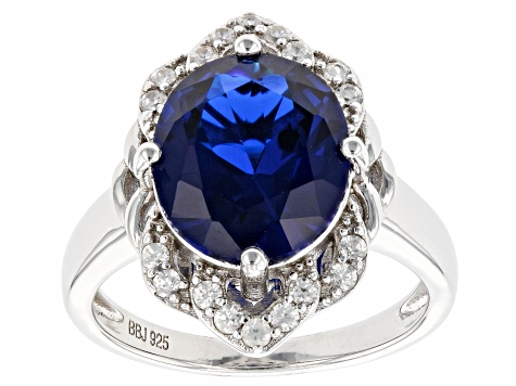Blue Lab Created Spinel Rhodium Over Sterling Silver Ring 4.19ctw