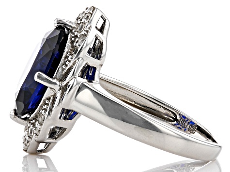Blue Lab Created Spinel Rhodium Over Sterling Silver Ring 4.19ctw