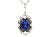 Blue Lab Created Spinel Rhodium Over Silver Pendant Chain 4.33ctw
