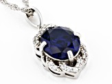 Blue Lab Created Spinel Rhodium Over Silver Pendant Chain 4.33ctw