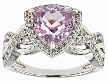 Picture of Pink Kunzite Rhodium Over Sterling Silver Ring 3.52ctw