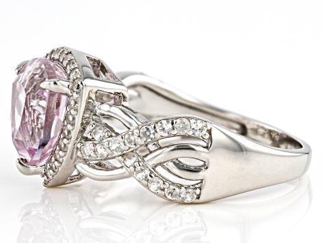 Pink Kunzite Rhodium Over Sterling Silver Ring 3.52ctw