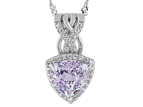 Pink Kunzite with White Zircon Rhodium Over Sterling Silver Pendant with Chain 3.17ctw