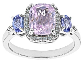 Pink Kunzite Rhodium Over Sterling Silver Ring 3.09ctw