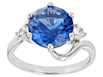 Picture of Blue Lab Created Spinel Rhodium Over Sterling Silver Ring 3.69ctw