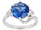 Blue Lab Created Spinel Rhodium Over Sterling Silver Ring 3.69ctw