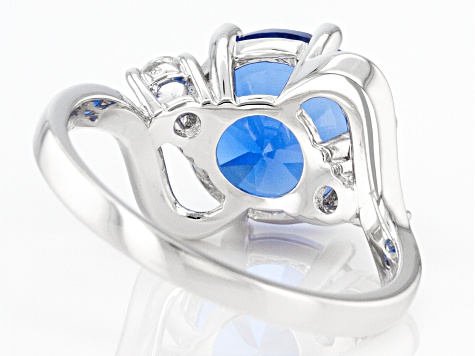Blue Lab Created Spinel Rhodium Over Sterling Silver Ring 3.69ctw