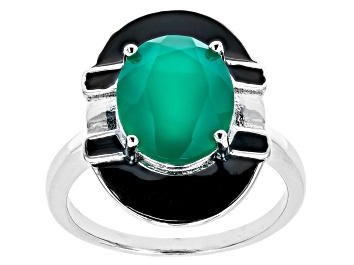 Picture of Green Onyx Rhodium Over Sterling Silver Ring