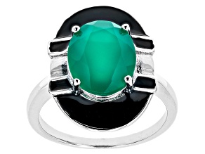 Green Onyx Rhodium Over Sterling Silver Ring