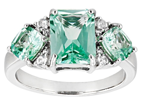 Green Lab Created Spinel Rhodium Over Sterling Silver Ring 3.01ctw