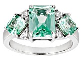 Green Lab Created Spinel Rhodium Over Sterling Silver Ring 3.01ctw
