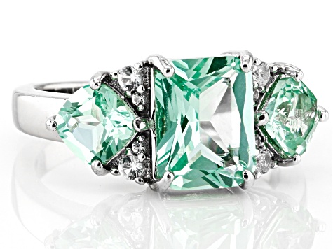 Green Lab Created Spinel Rhodium Over Sterling Silver Ring 3.01ctw