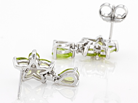 Green Peridot Rhodium Over Sterling Silver Dangle Earrings 2.77ctw