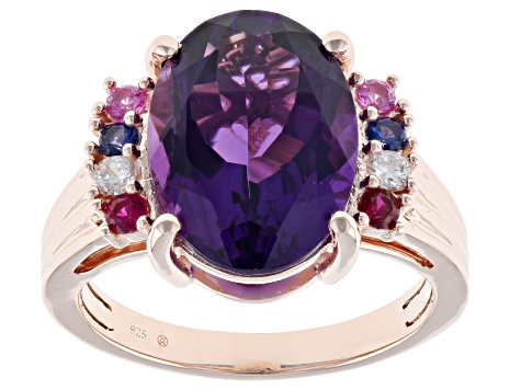 Purple African Amethyst 18k Rose Gold Over Sterling Silver Ring 4.78ctw