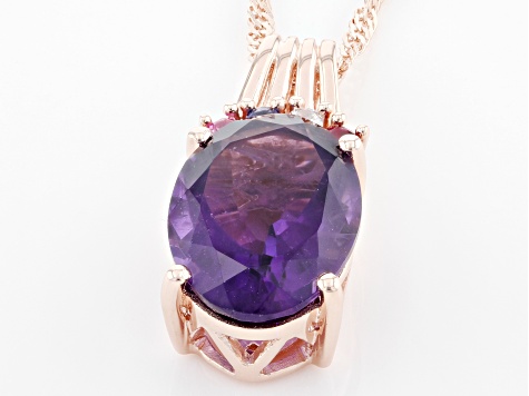 African Amethyst 18k Rose Gold Over Sterling Silver Pendant With Chain 5.00ctw