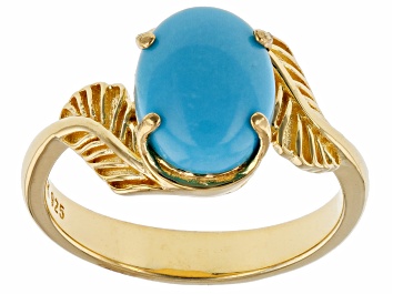 Picture of Blue Sleeping Beauty Turquoise 18k Yellow Gold Over Sterling Silver Solitaire Ring