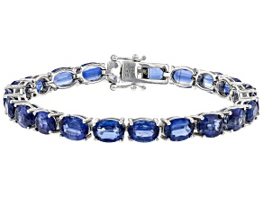 Blue Kyanite Rhodium Over Sterling Silver Tennis Bracelet 28.56ctw