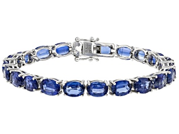 Picture of Blue Kyanite Rhodium Over Sterling Silver Tennis Bracelet 28.56ctw