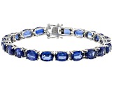 Blue Kyanite Rhodium Over Sterling Silver Tennis Bracelet 28.56ctw