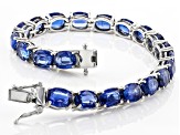 Blue Kyanite Rhodium Over Sterling Silver Tennis Bracelet 28.56ctw