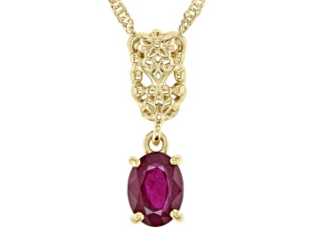 Picture of Red Mahaleo® 18k Yellow Gold Over Sterling Silver Solitaire Pendant With Chain 1.45ct