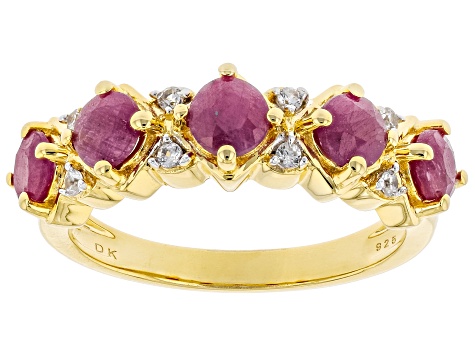 Red Indian Ruby 18k Yellow Gold Over Sterling Silver Band Ring 1.59ctw ...